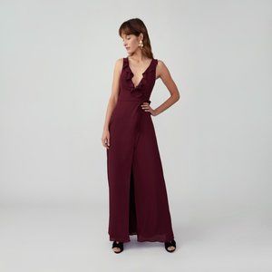 Fame & Partners Ruffle Front Wrap Dress in Light Nude